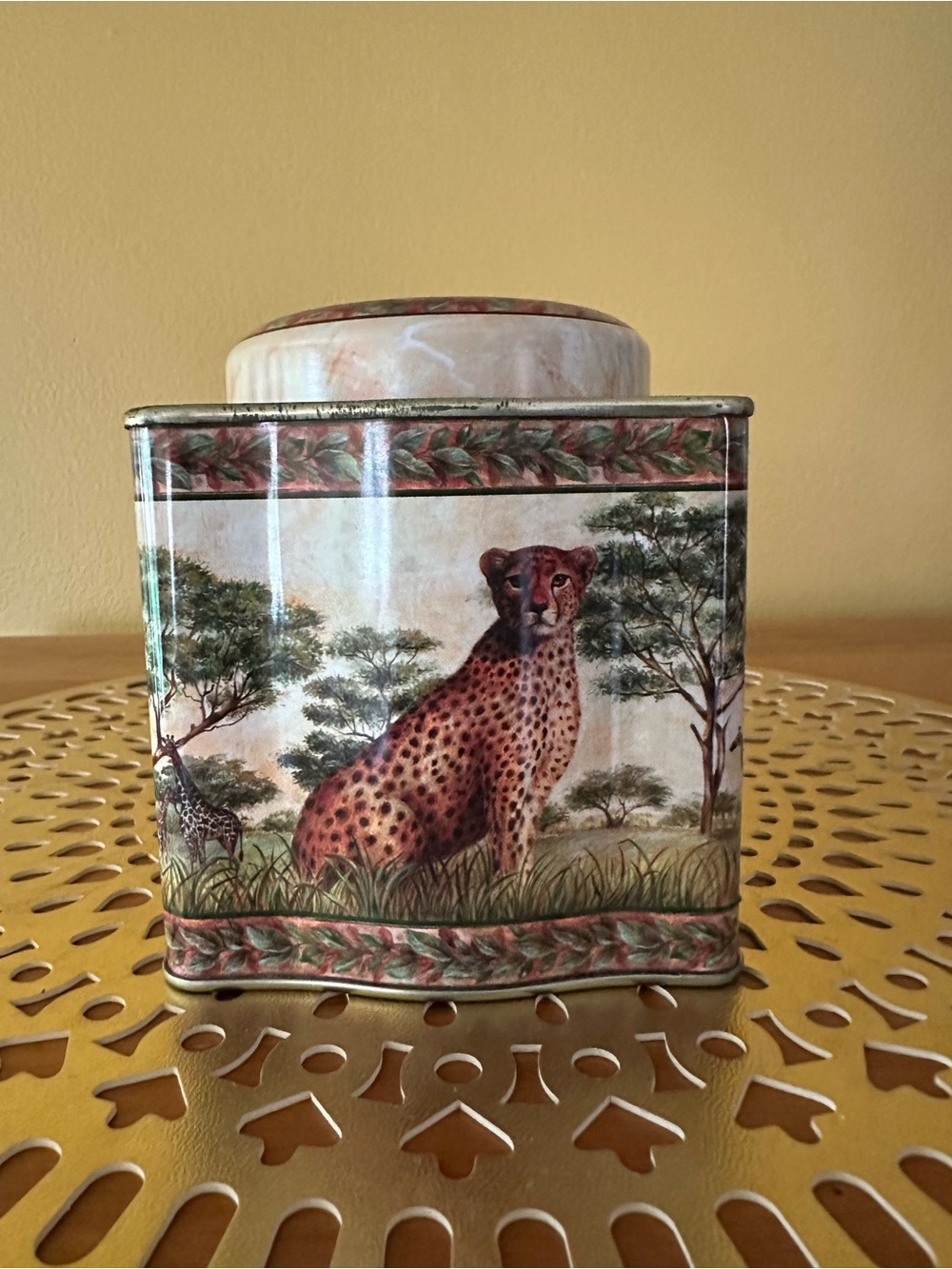 Decorative Cheetah Canister - Warm Earth Tones